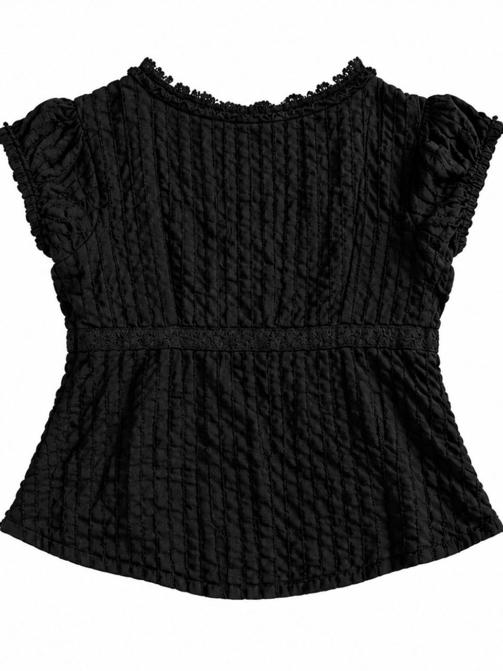 BDG Black Ruffle Top - Lace Button-Front Textured - Picture 3 of 3